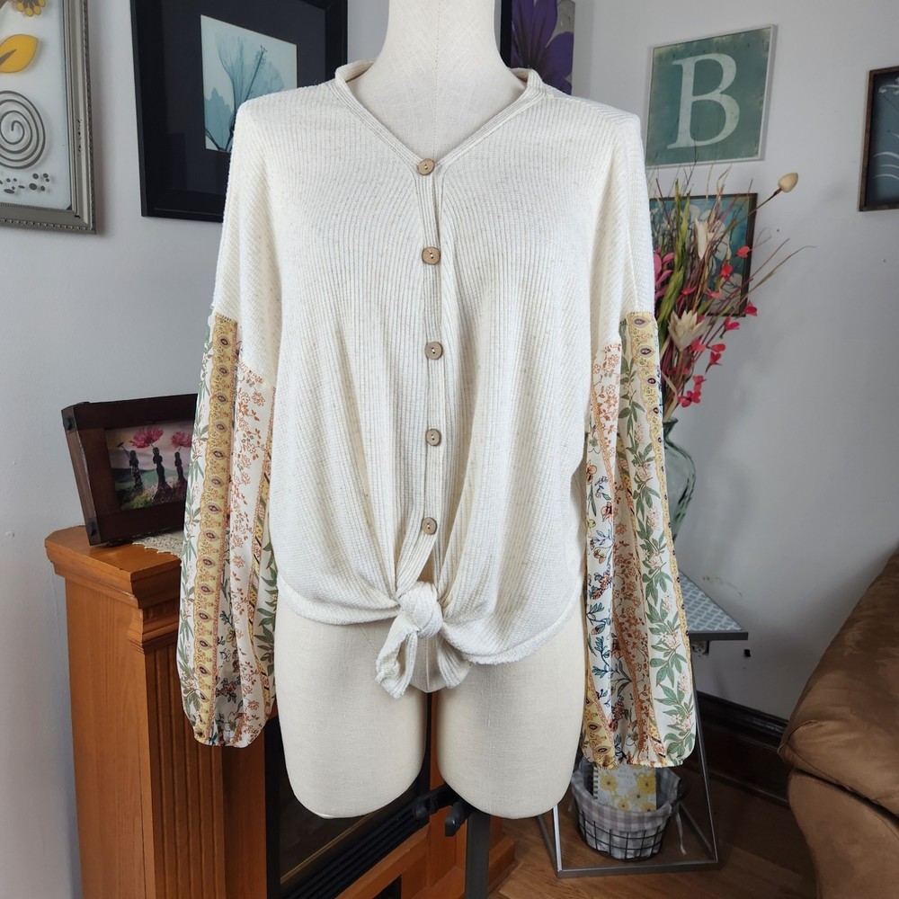 Lulu's Textured Boho Mixed Media Top Size S